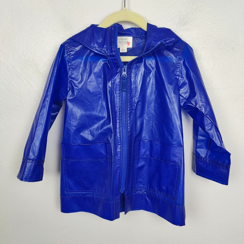J Crew Crewcuts Kids Raincoat Kids 3T Hooded Full Zip Jacket Blue‎